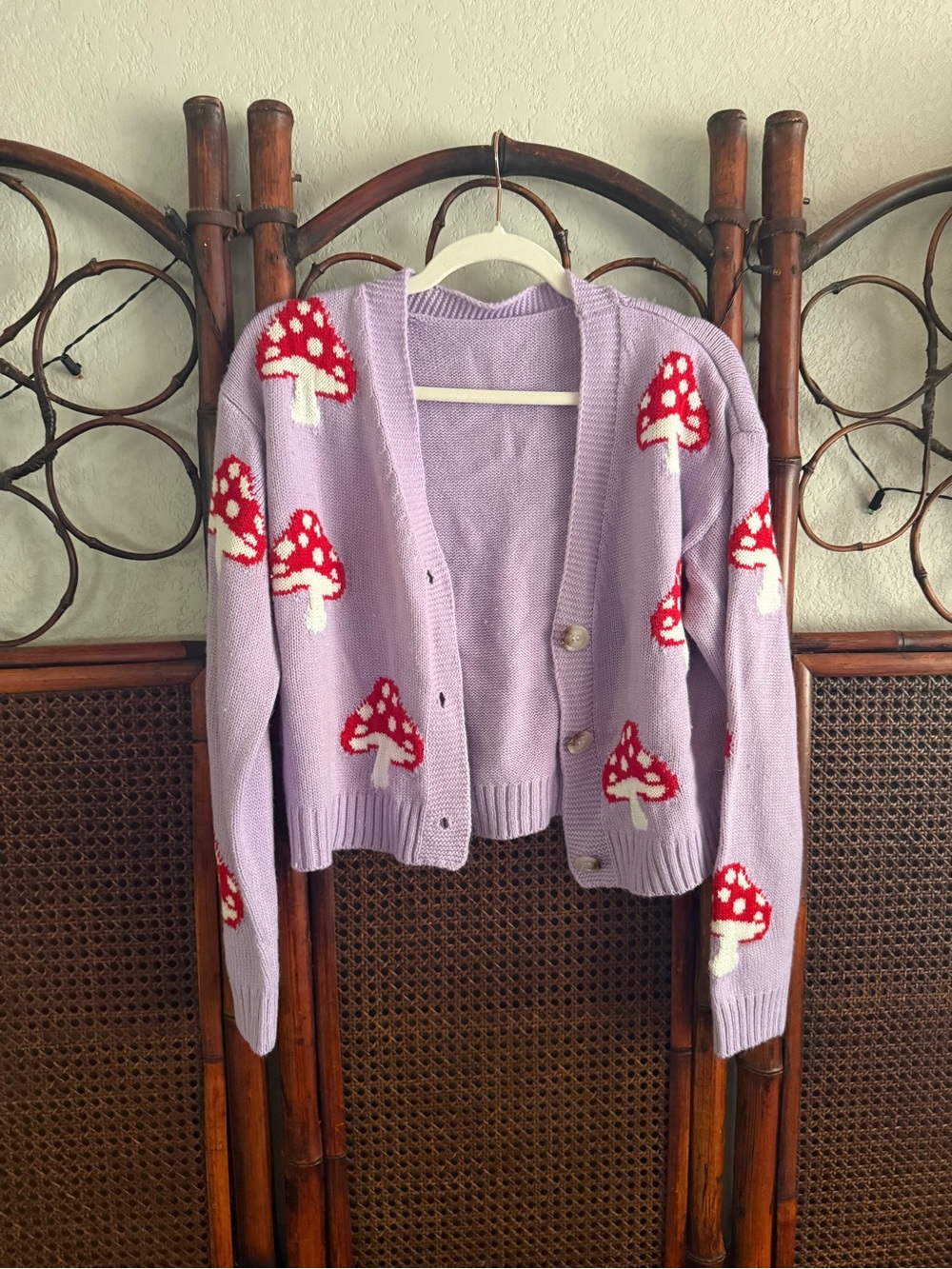 Lavender Mushroom Knit Button-Up Cardigan - Women